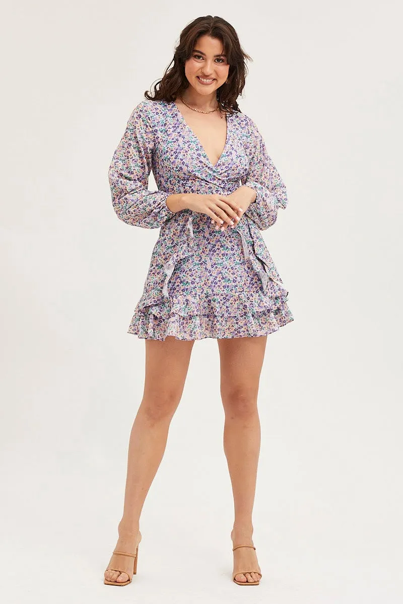 Print Skater Dress Long Sleeve Mini