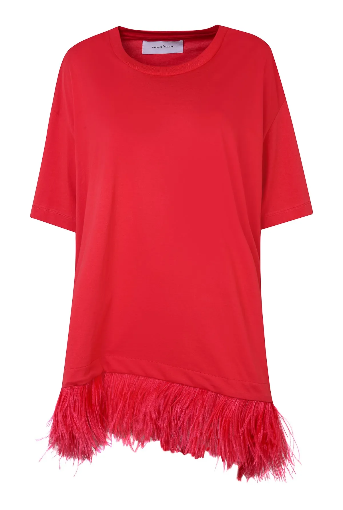 RED FEATHER HEM T-SHIRT DRESS