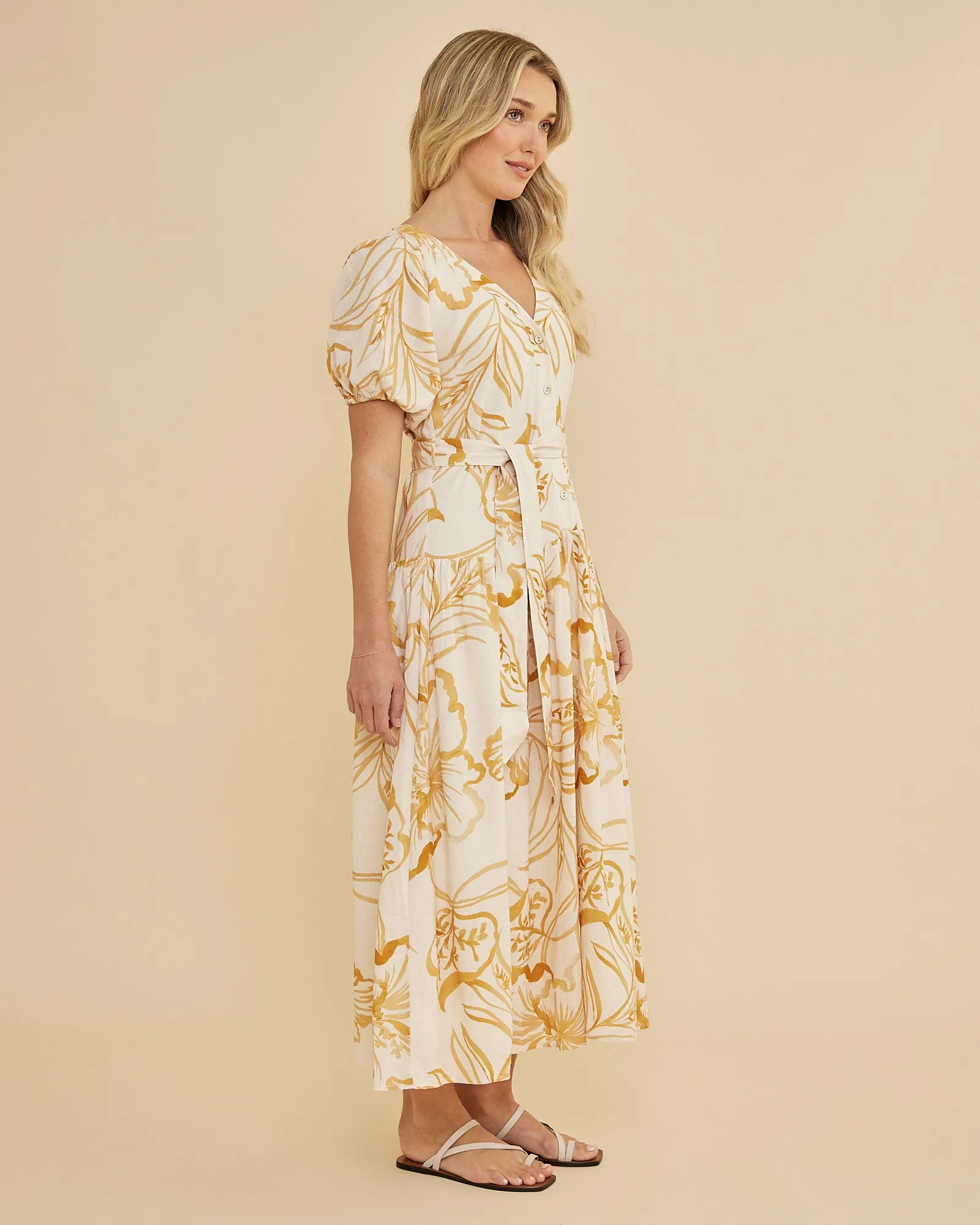 Rosemallow Puff Sleeve Midi Dress