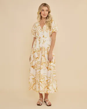 Rosemallow Puff Sleeve Midi Dress