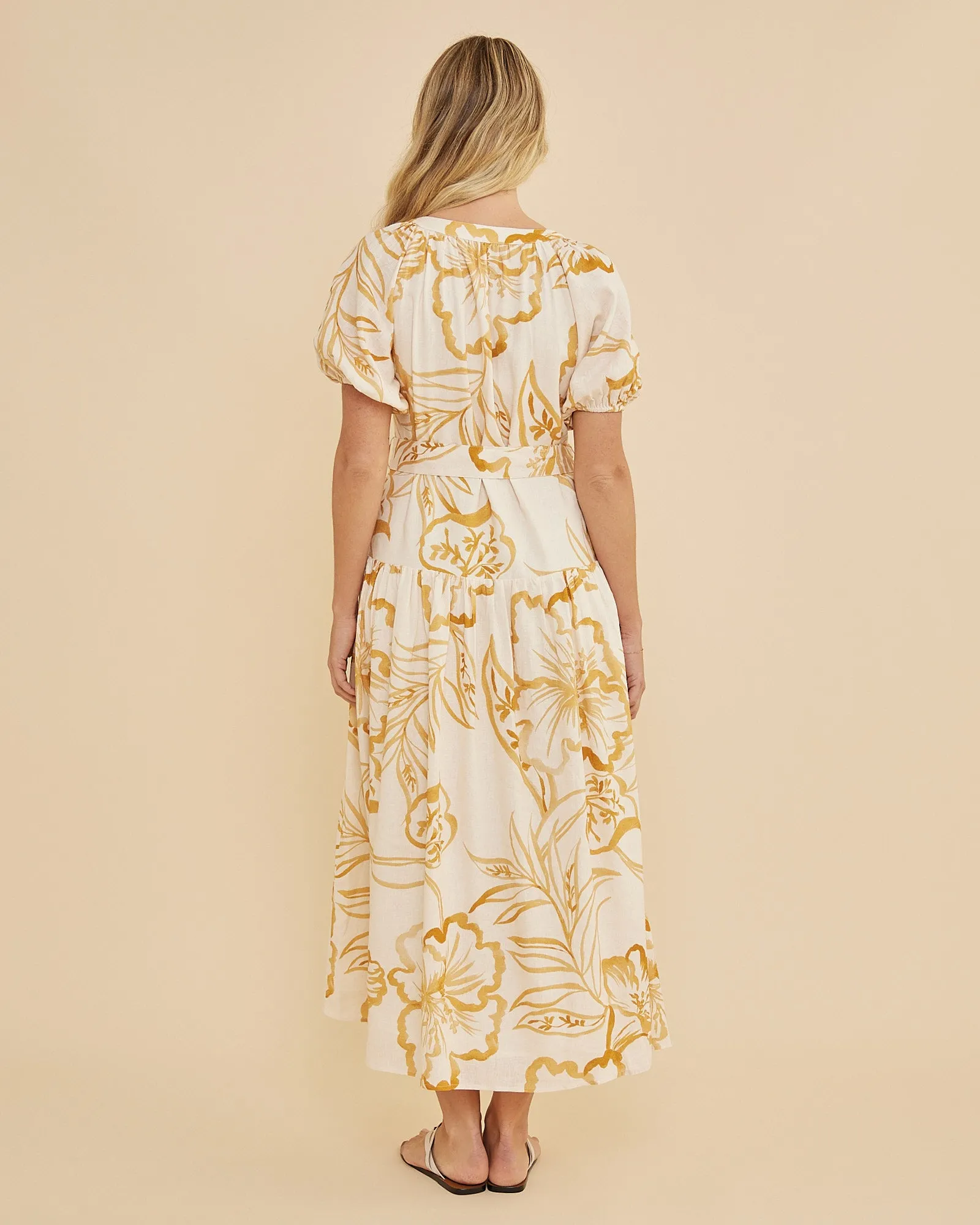 Rosemallow Puff Sleeve Midi Dress