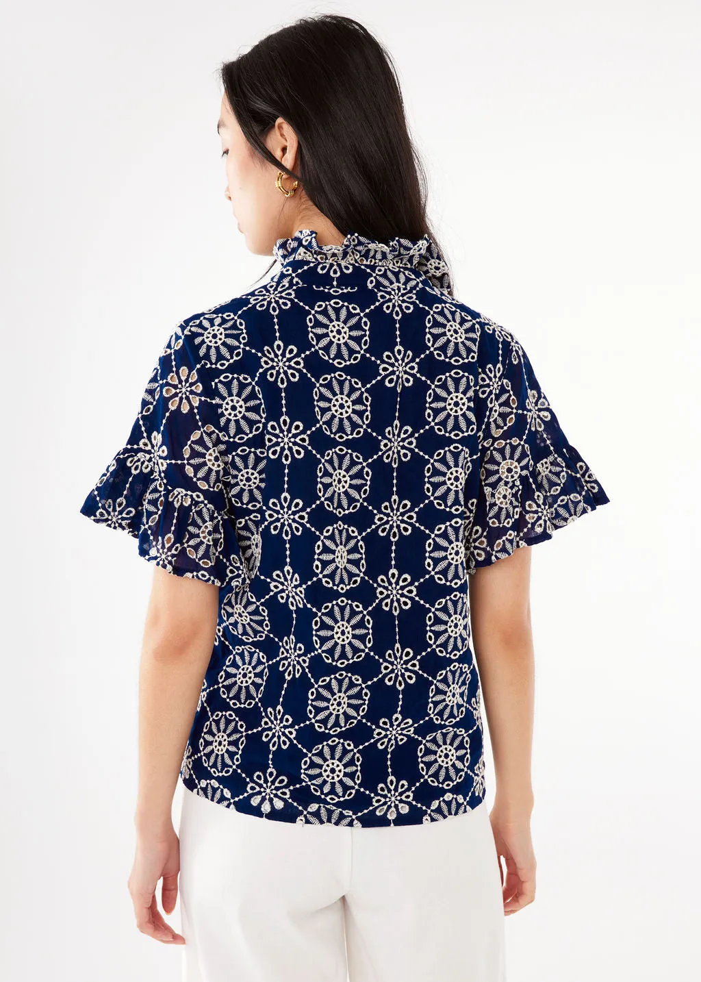 Sadie Top Navy Medallion Eyelet