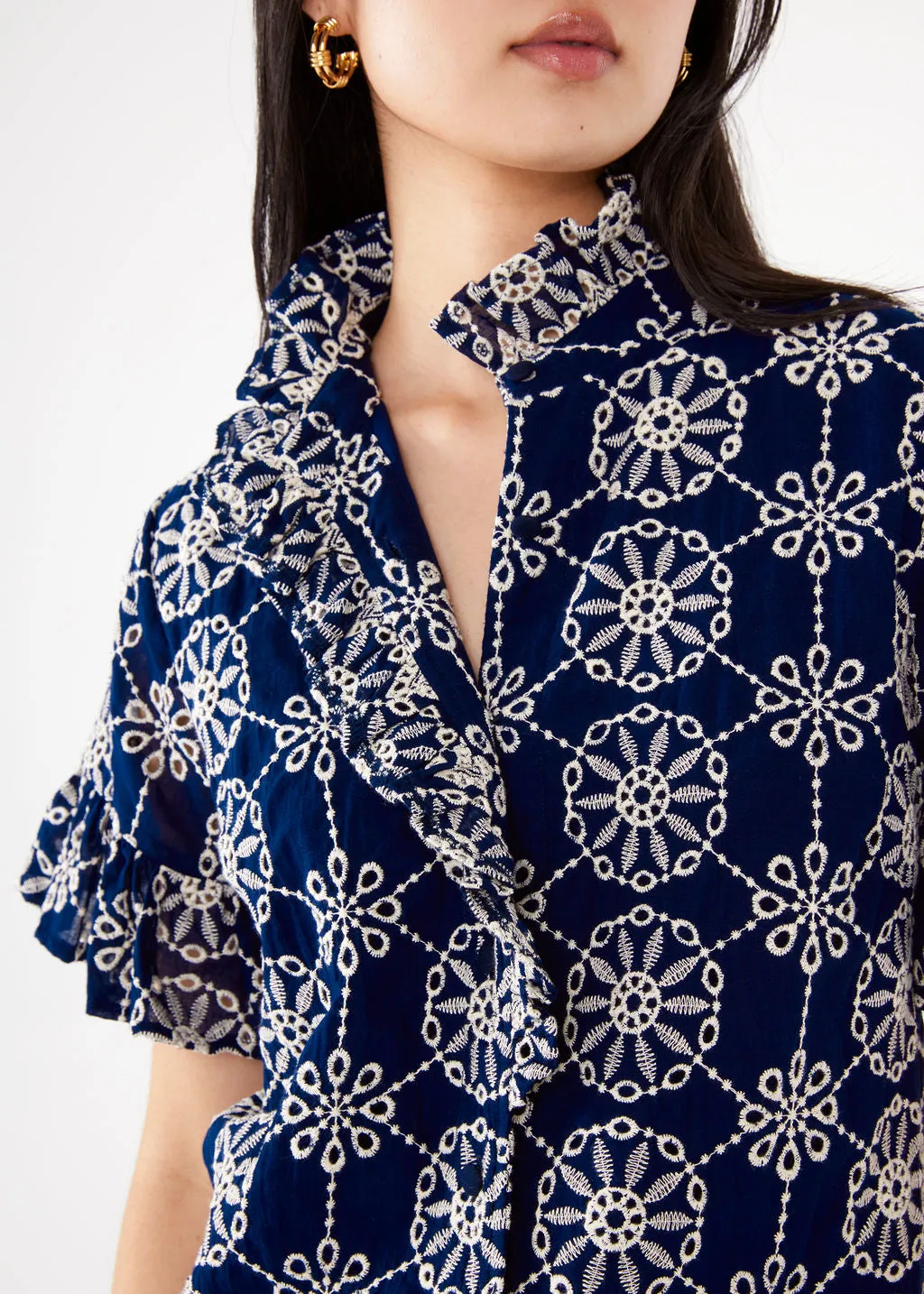 Sadie Top Navy Medallion Eyelet