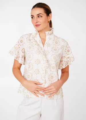 Sadie Top White Medallion Eyelet