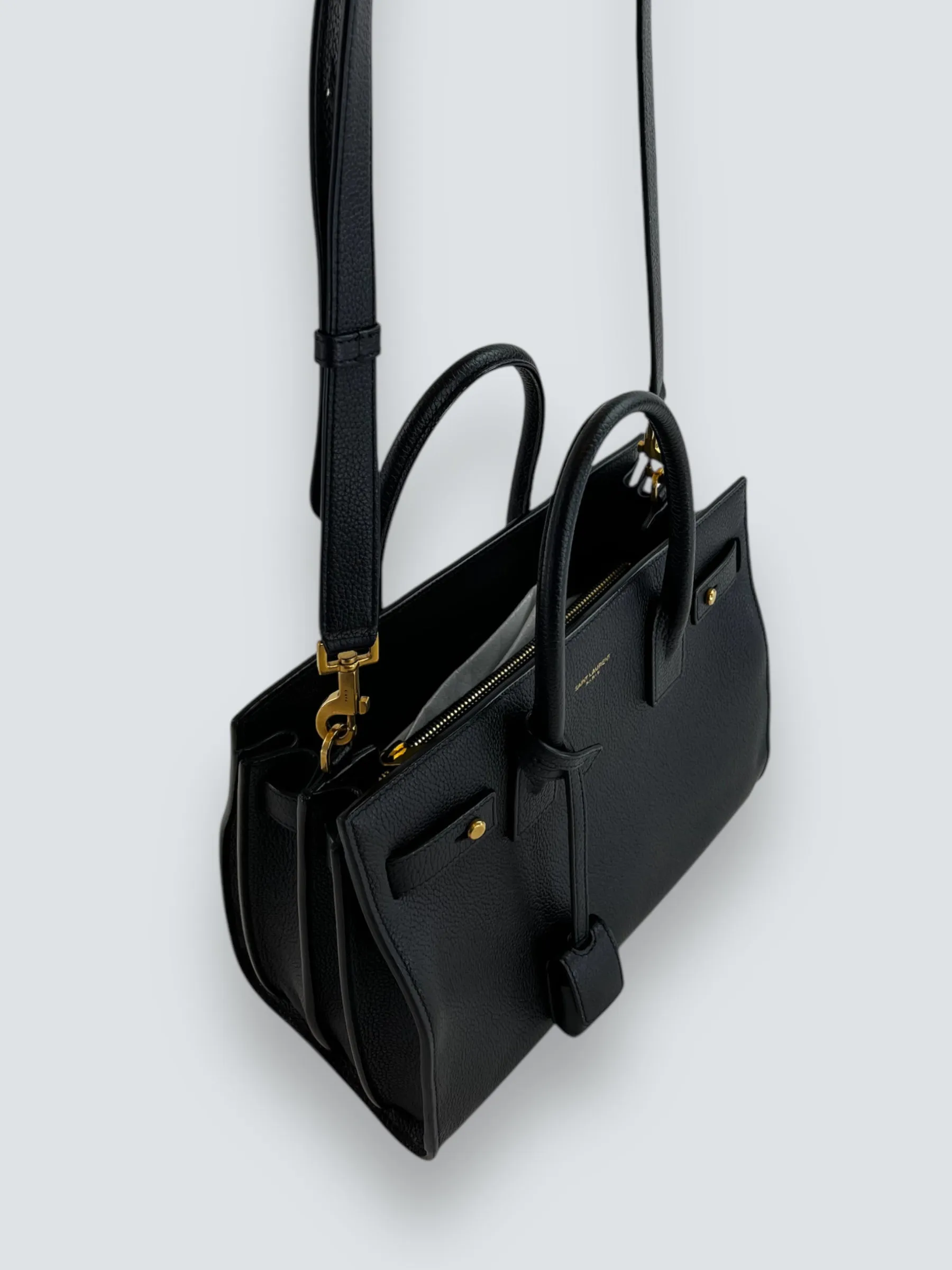 Saint Laurent Black Supple Grained Leather Baby Sac Du Jour Tote