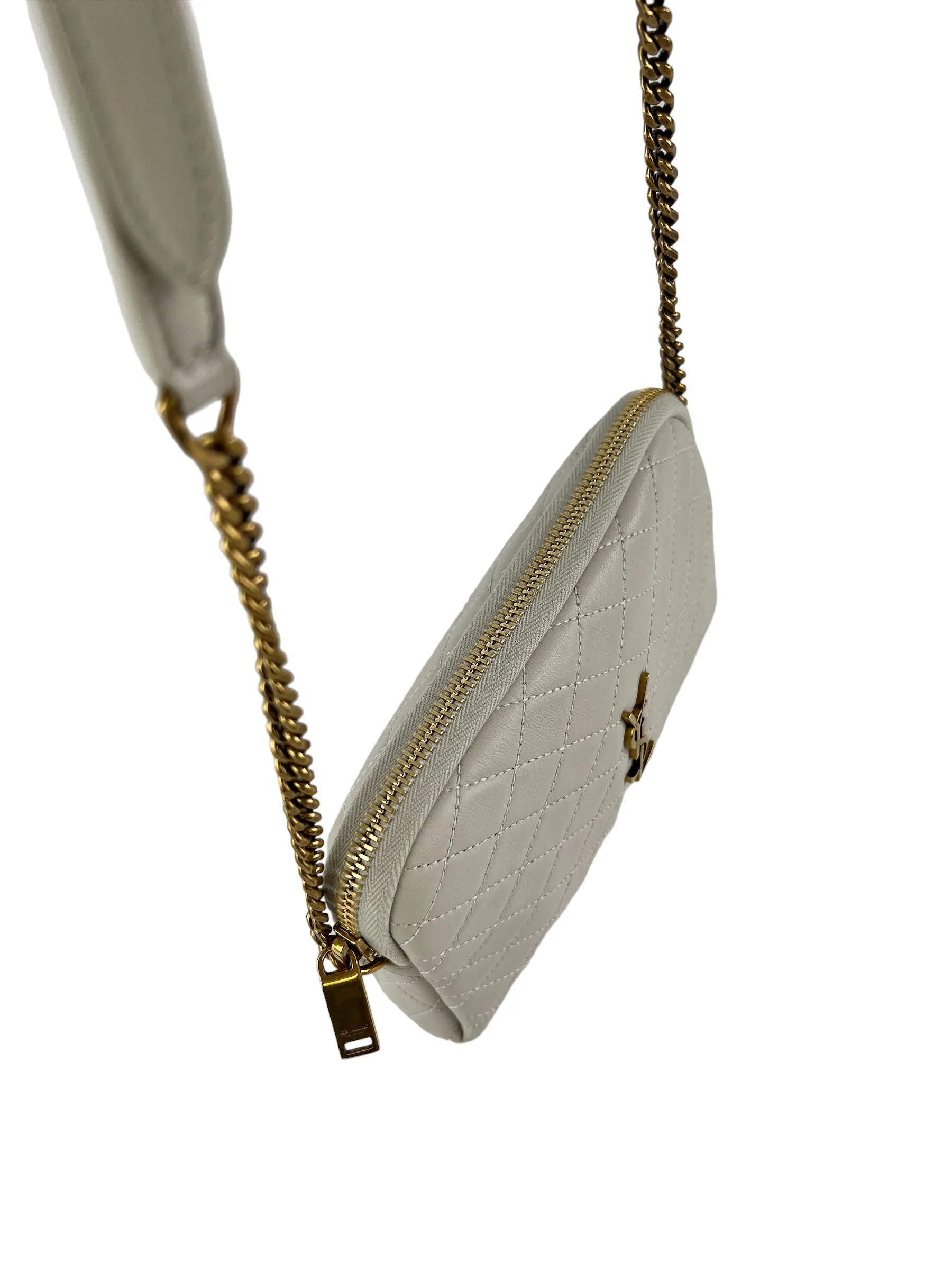 Saint Laurent Cream Quilted Leather Chain Gaby Crossbody