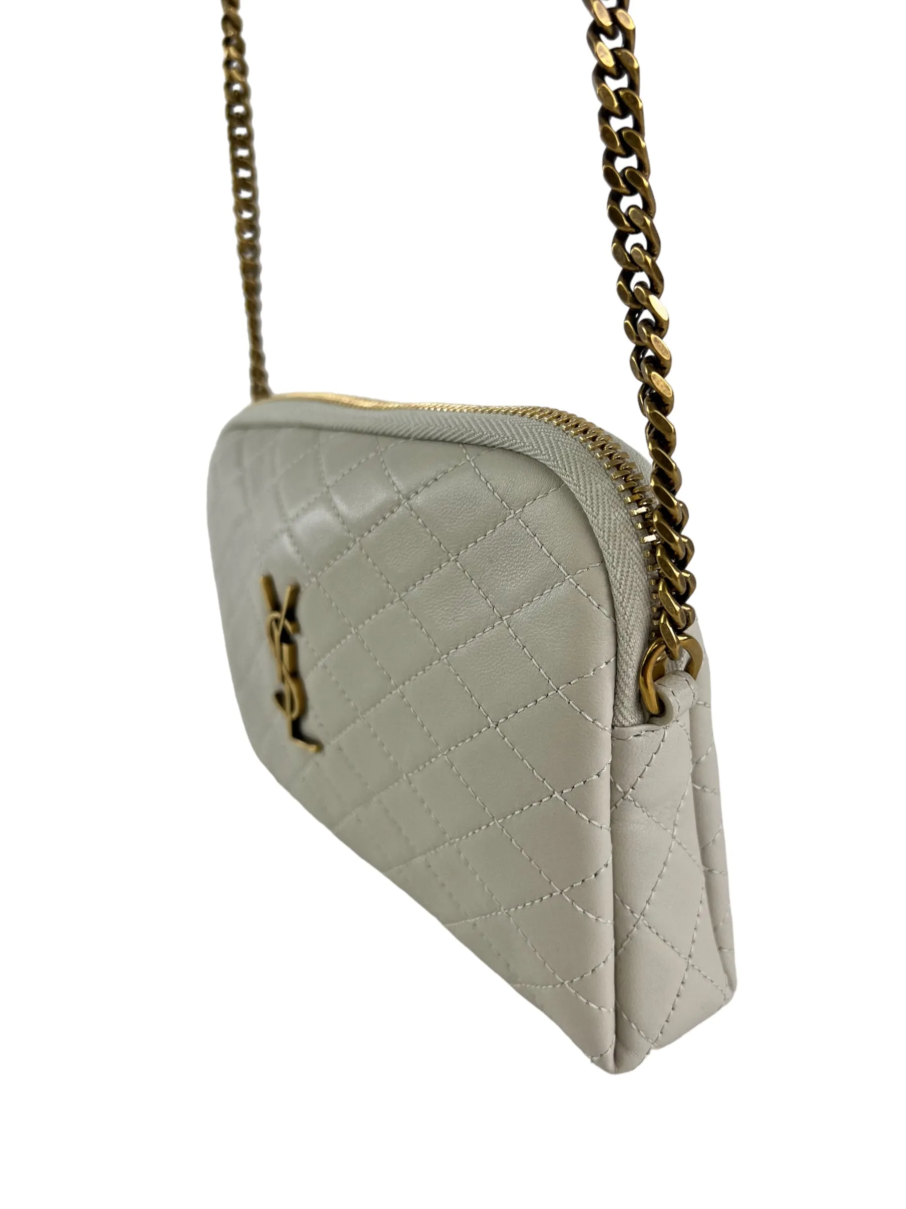 Saint Laurent Cream Quilted Leather Chain Gaby Crossbody