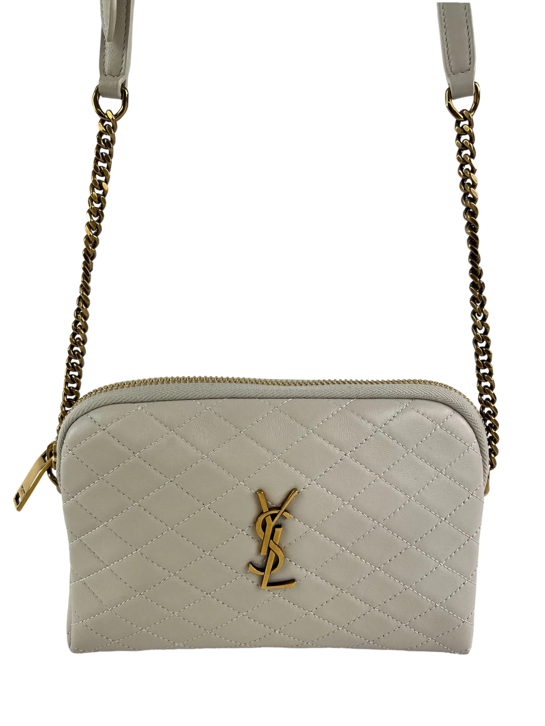 Saint Laurent Cream Quilted Leather Chain Gaby Crossbody