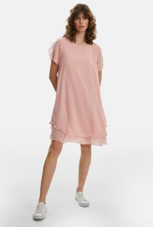 Short Sleeve Wave Hem Dress Pale Pink