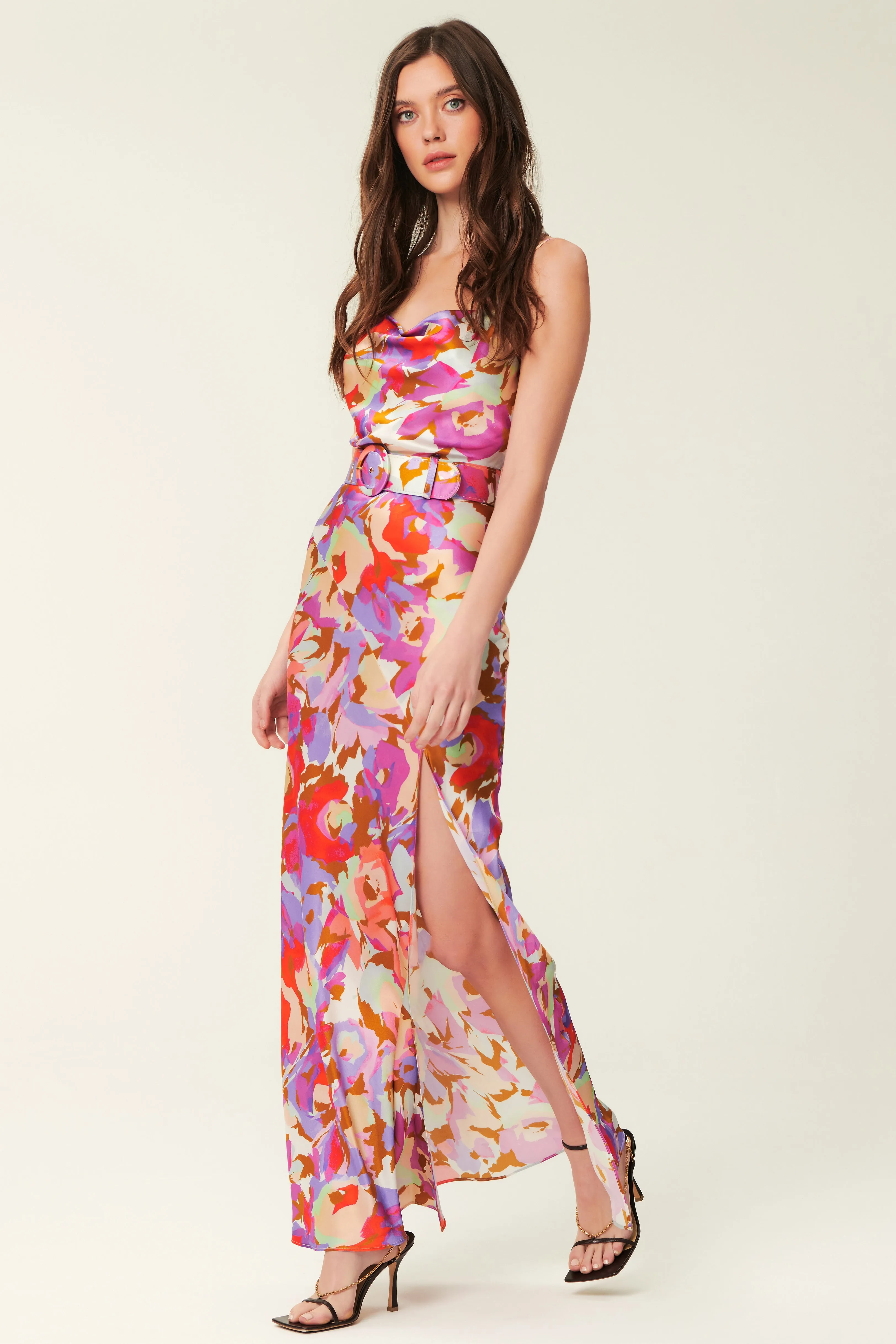 Simone Cowl Neck Dress - Abstract Floral
