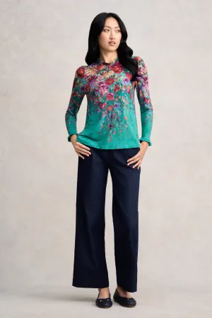 Soft Frill Detail Top - Jade Botanical Print