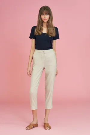 Tab Detail Linen Pant - Stone