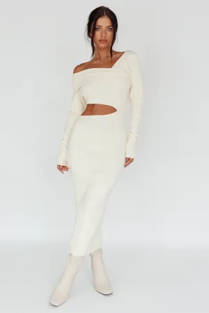 Tamar Long Sleeve One-Shoulder Midi Dress Cream