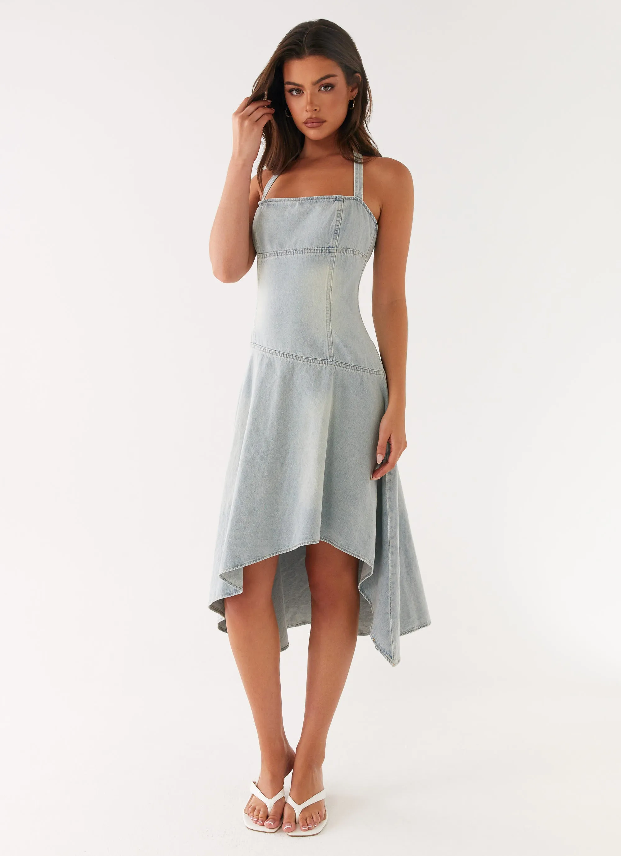 Tanisha Denim Midi Dress - Washed Blue