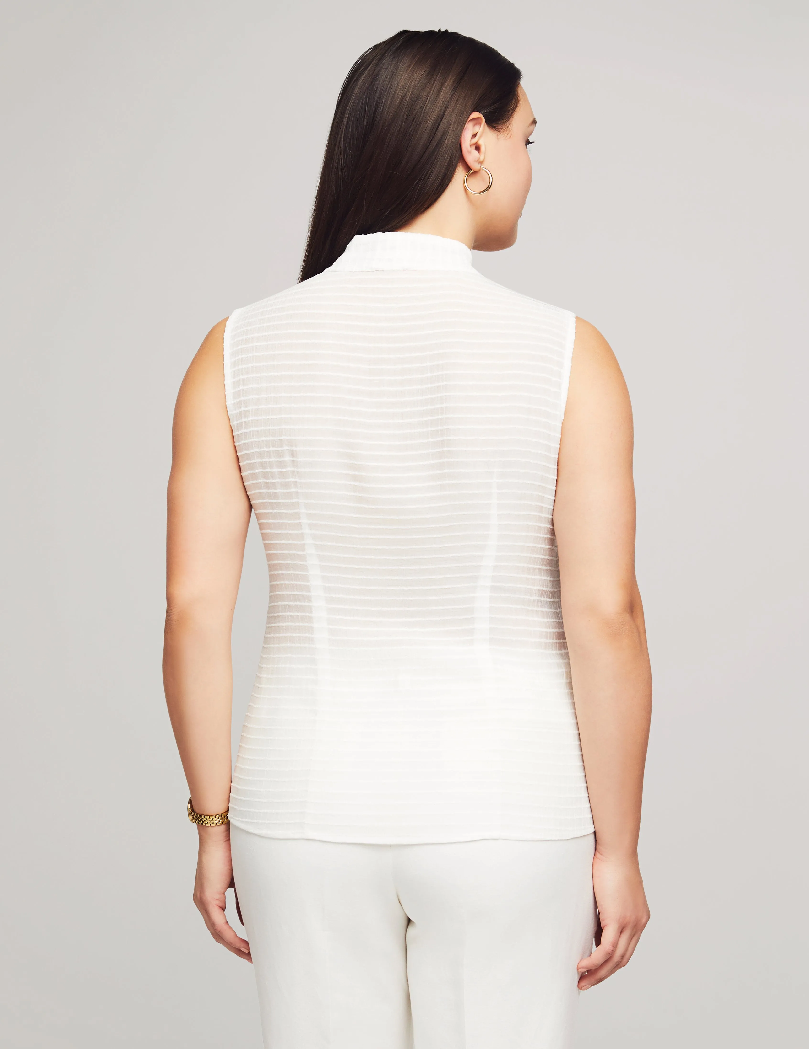 Textured Sleeveless Tie Neck Blouse - Sale