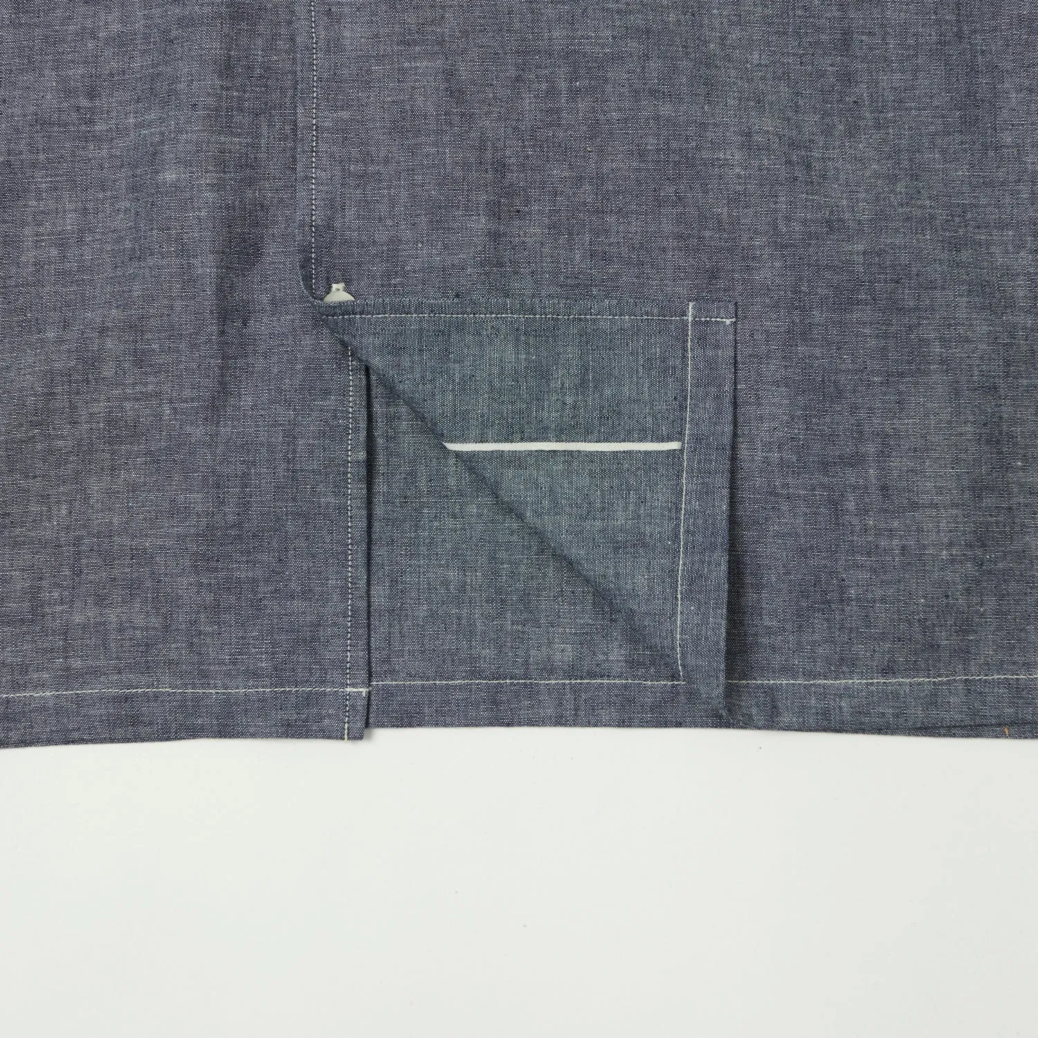 Warehouse & Co 3091 S/S Open Collar Shirt - Chambray Navy