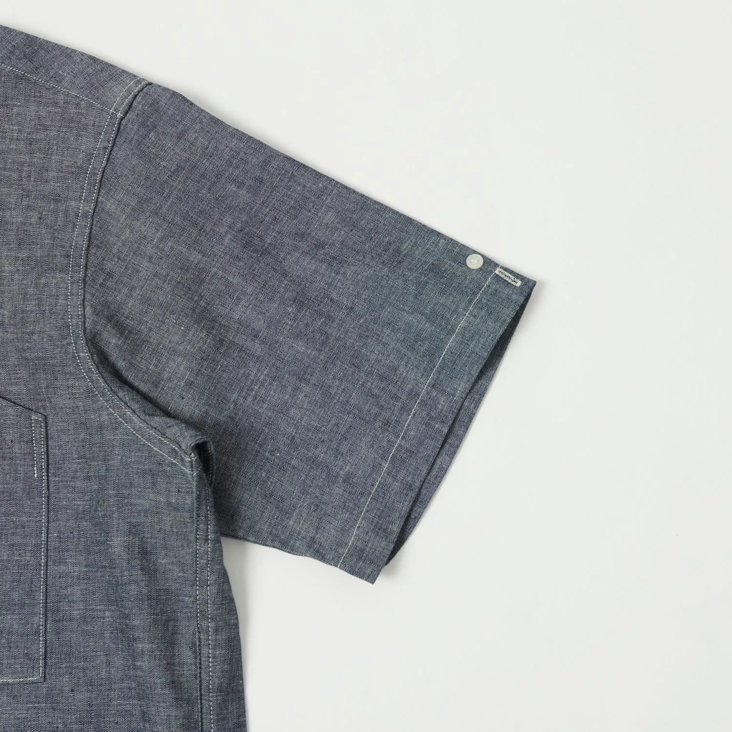 Warehouse & Co 3091 S/S Open Collar Shirt - Chambray Navy