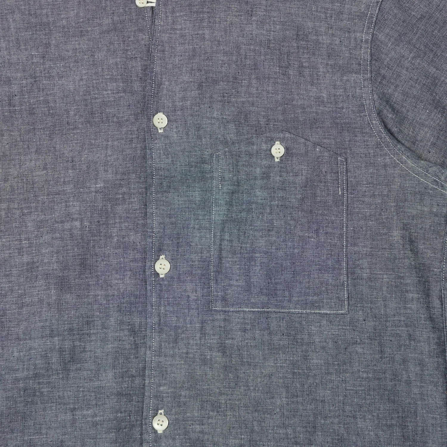 Warehouse & Co 3091 S/S Open Collar Shirt - Chambray Navy