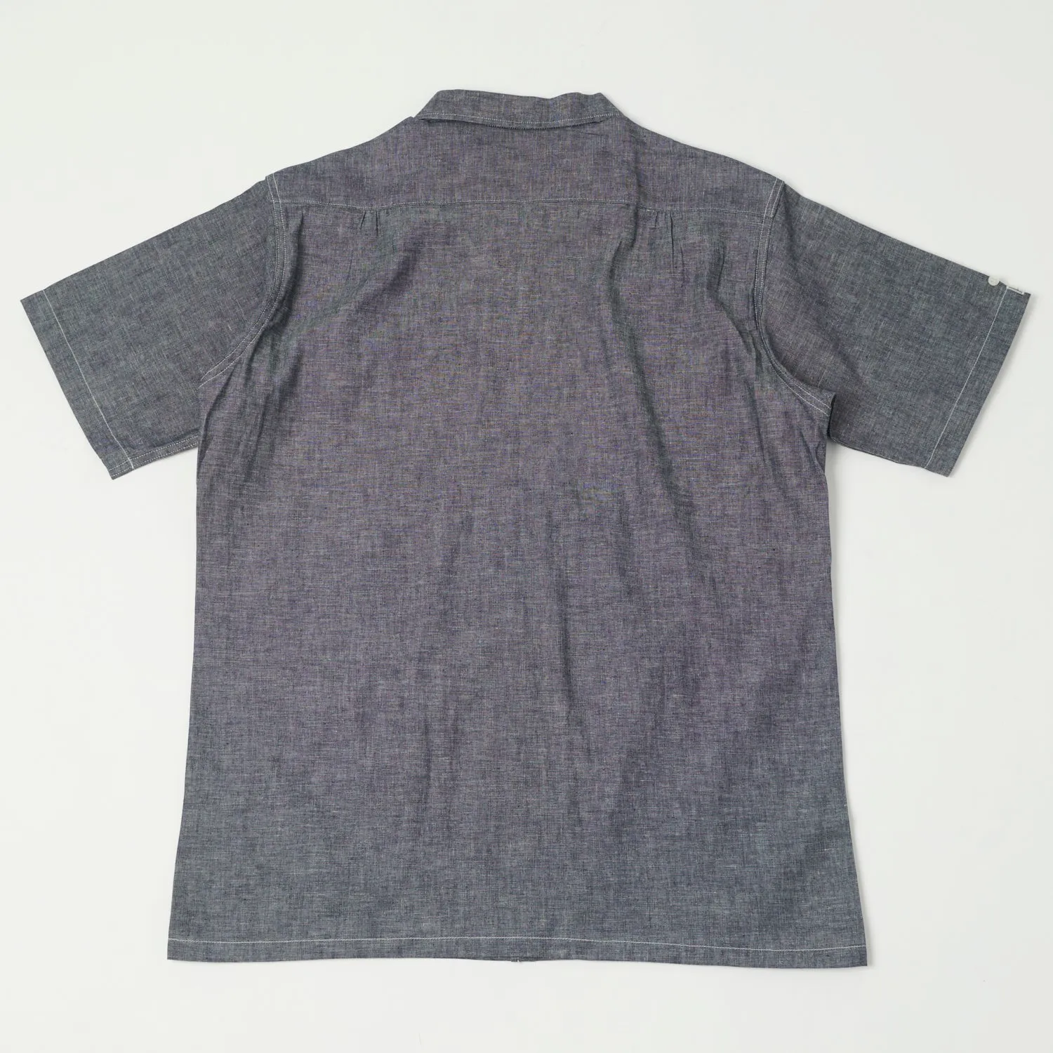 Warehouse & Co 3091 S/S Open Collar Shirt - Chambray Navy