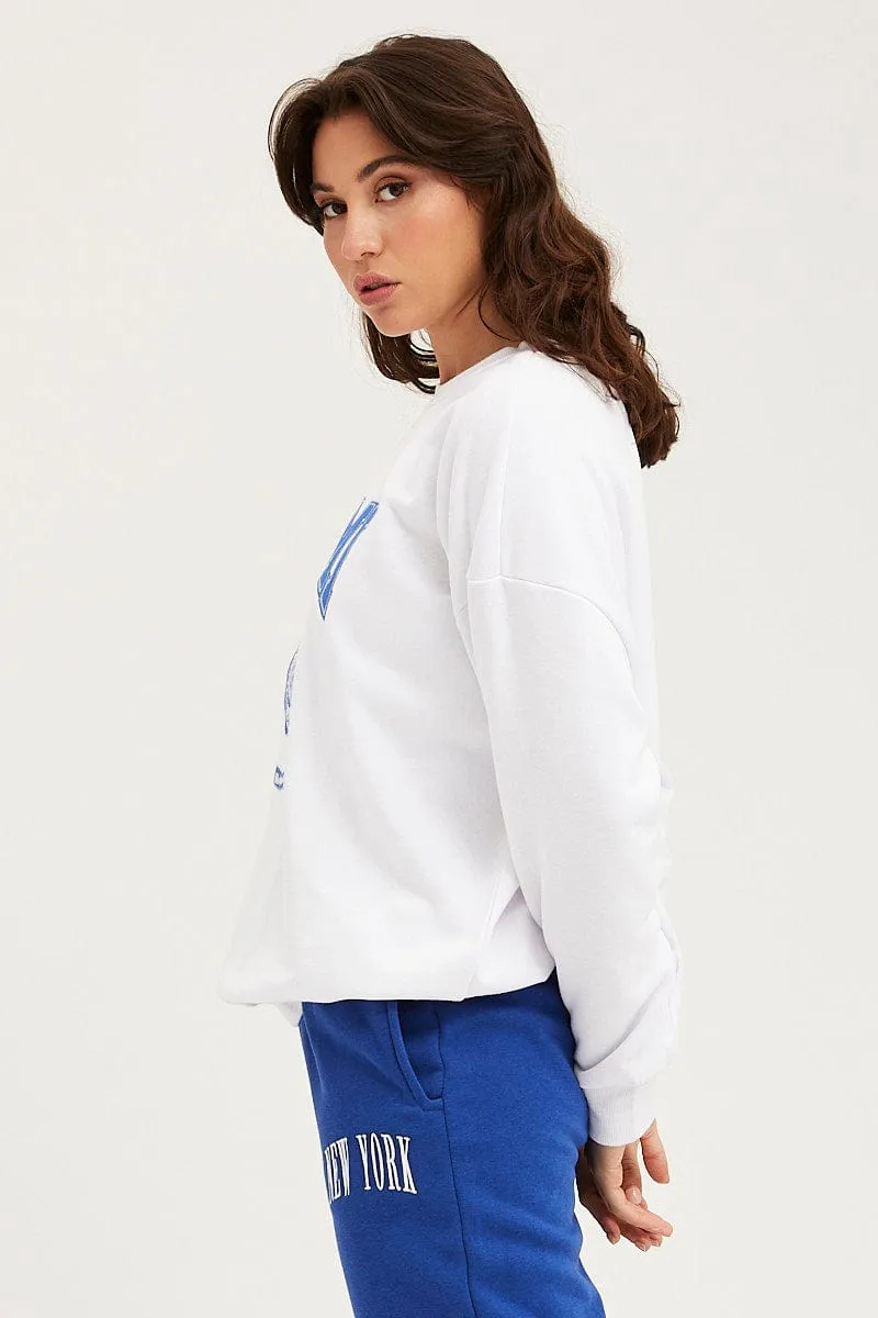 White Sweater Long Sleeve Embroided