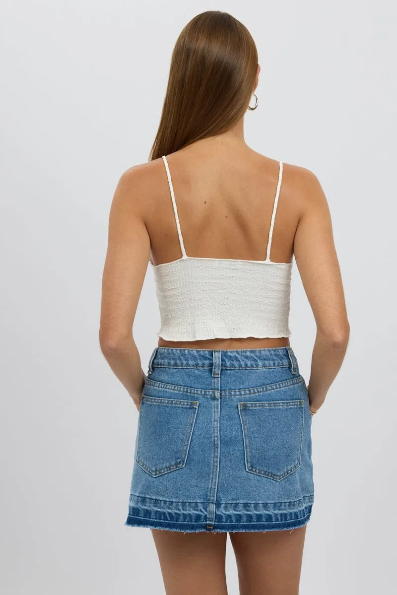 White Textured Cami Top Open Front