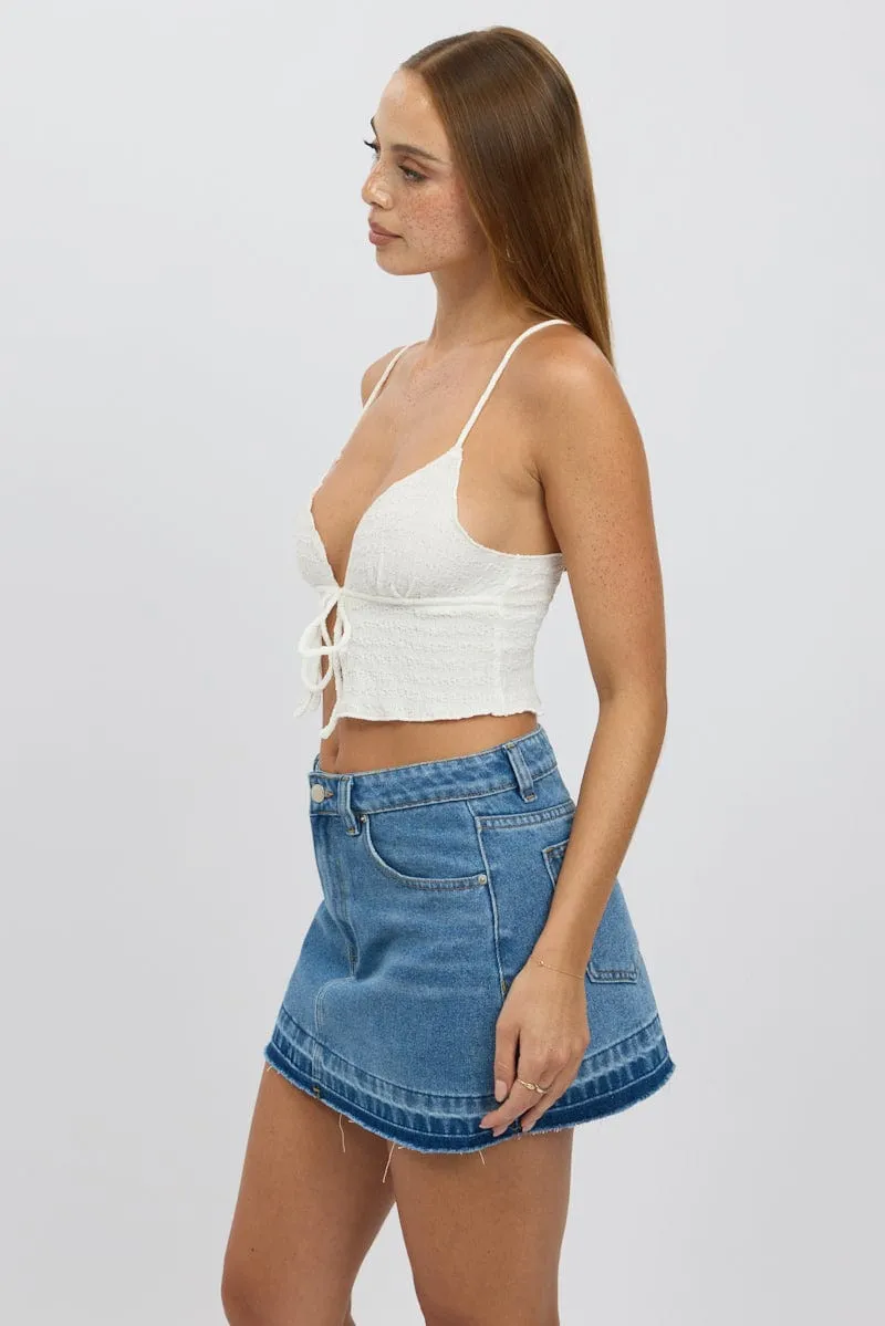 White Textured Cami Top Open Front