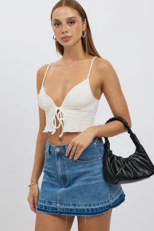 White Textured Cami Top Open Front