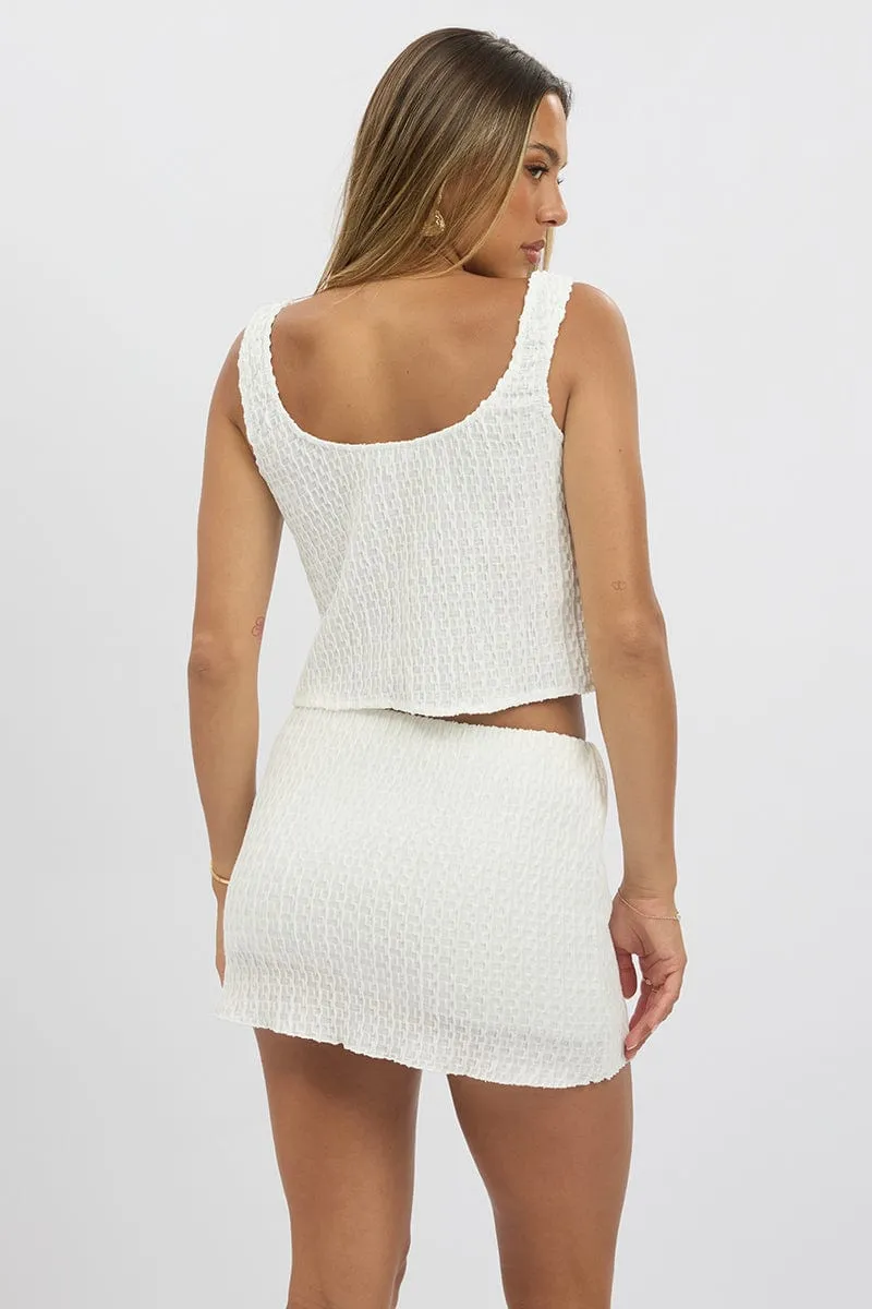 White Tie Front Top Sleeveless Textured