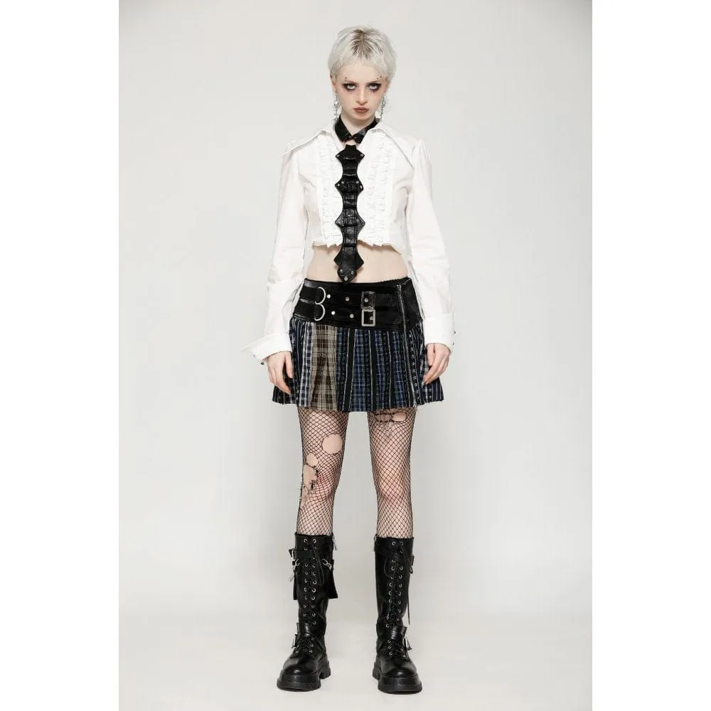 Women's Gothic Contrast Color Plaid Pleated Skirt