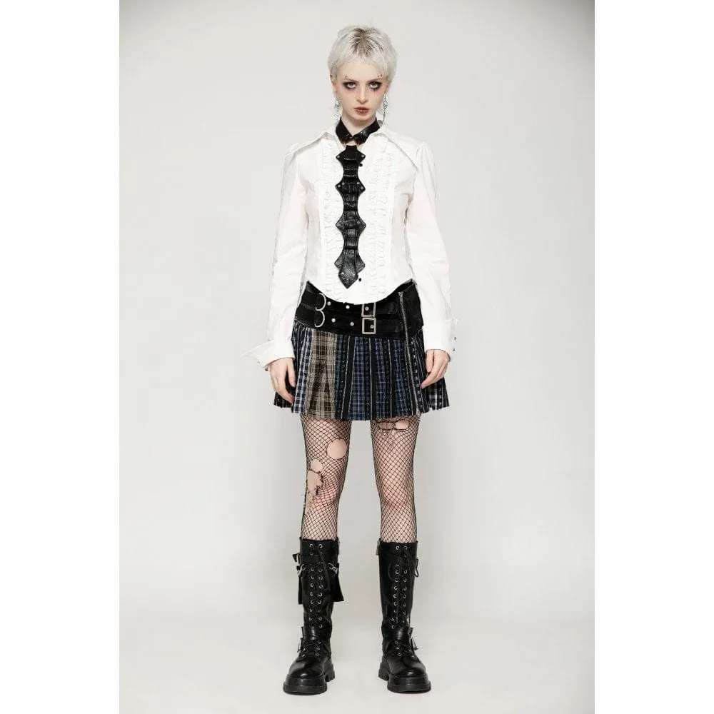 Women's Gothic Contrast Color Plaid Pleated Skirt