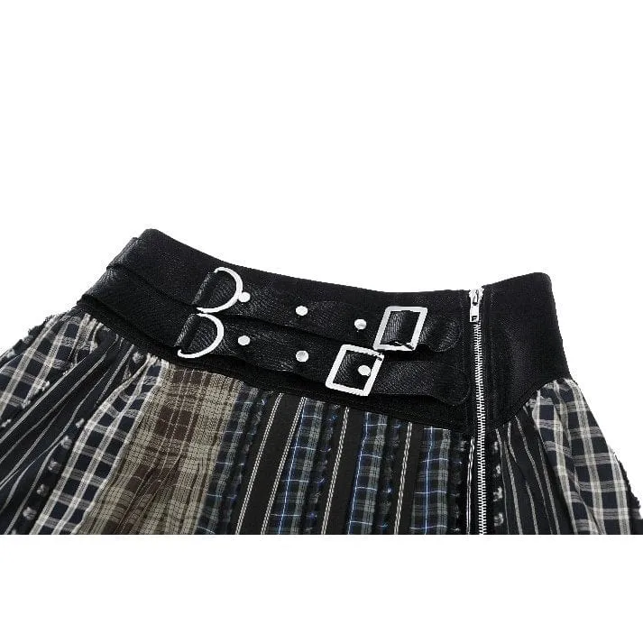 Women's Gothic Contrast Color Plaid Pleated Skirt