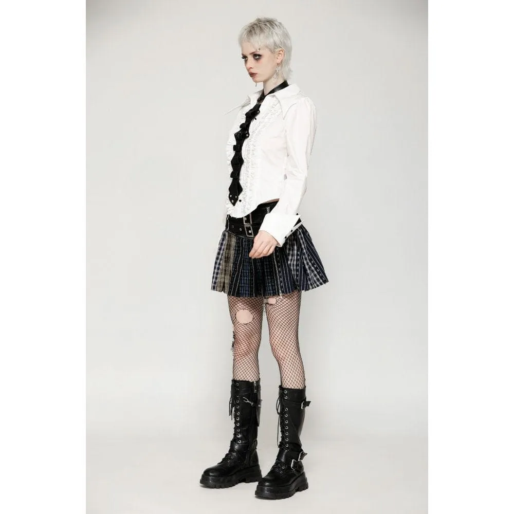 Women's Gothic Contrast Color Plaid Pleated Skirt