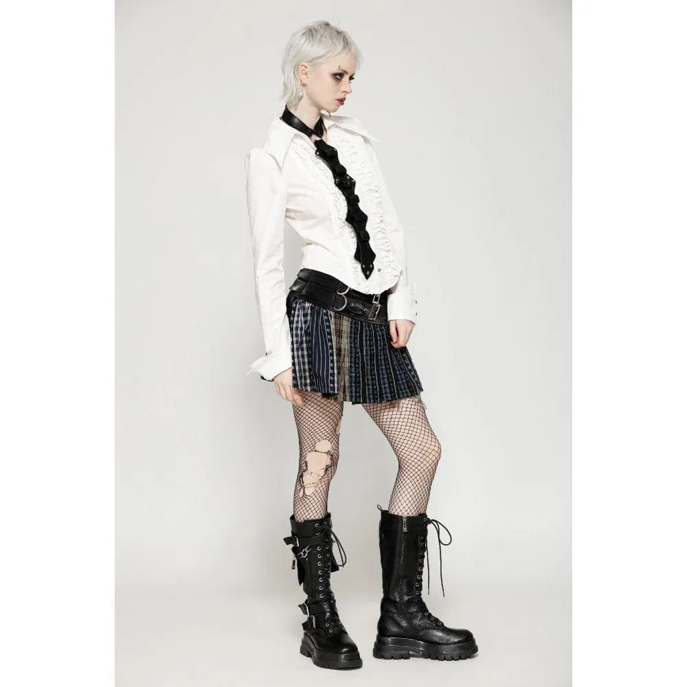 Women's Gothic Contrast Color Plaid Pleated Skirt
