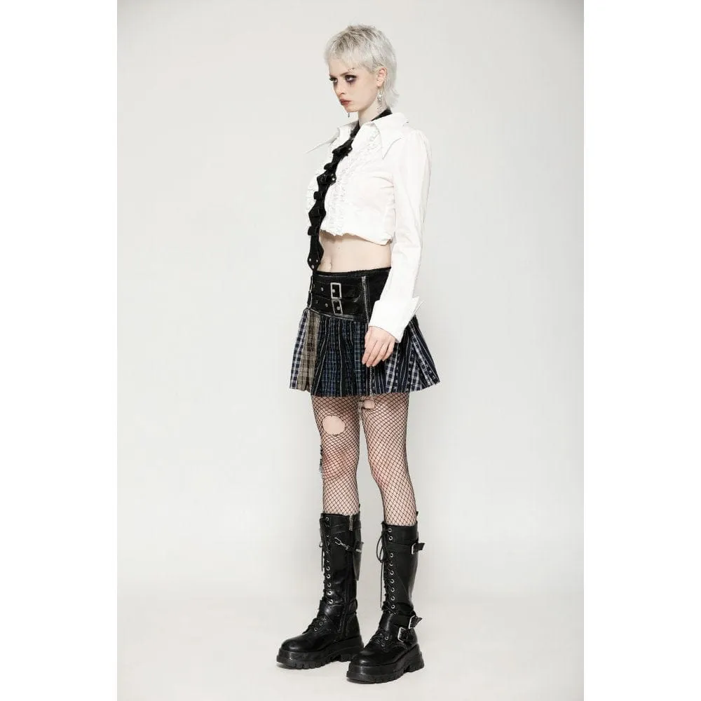 Women's Gothic Contrast Color Plaid Pleated Skirt
