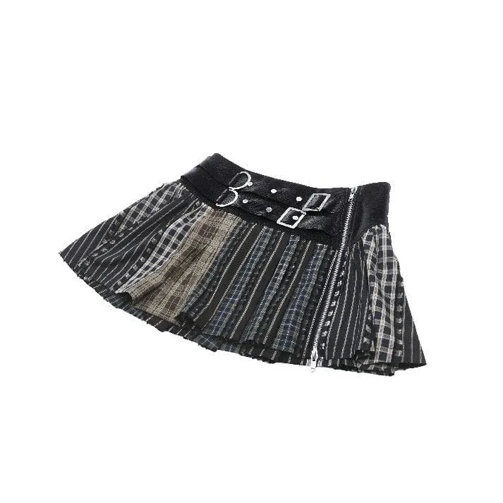 Women's Gothic Contrast Color Plaid Pleated Skirt