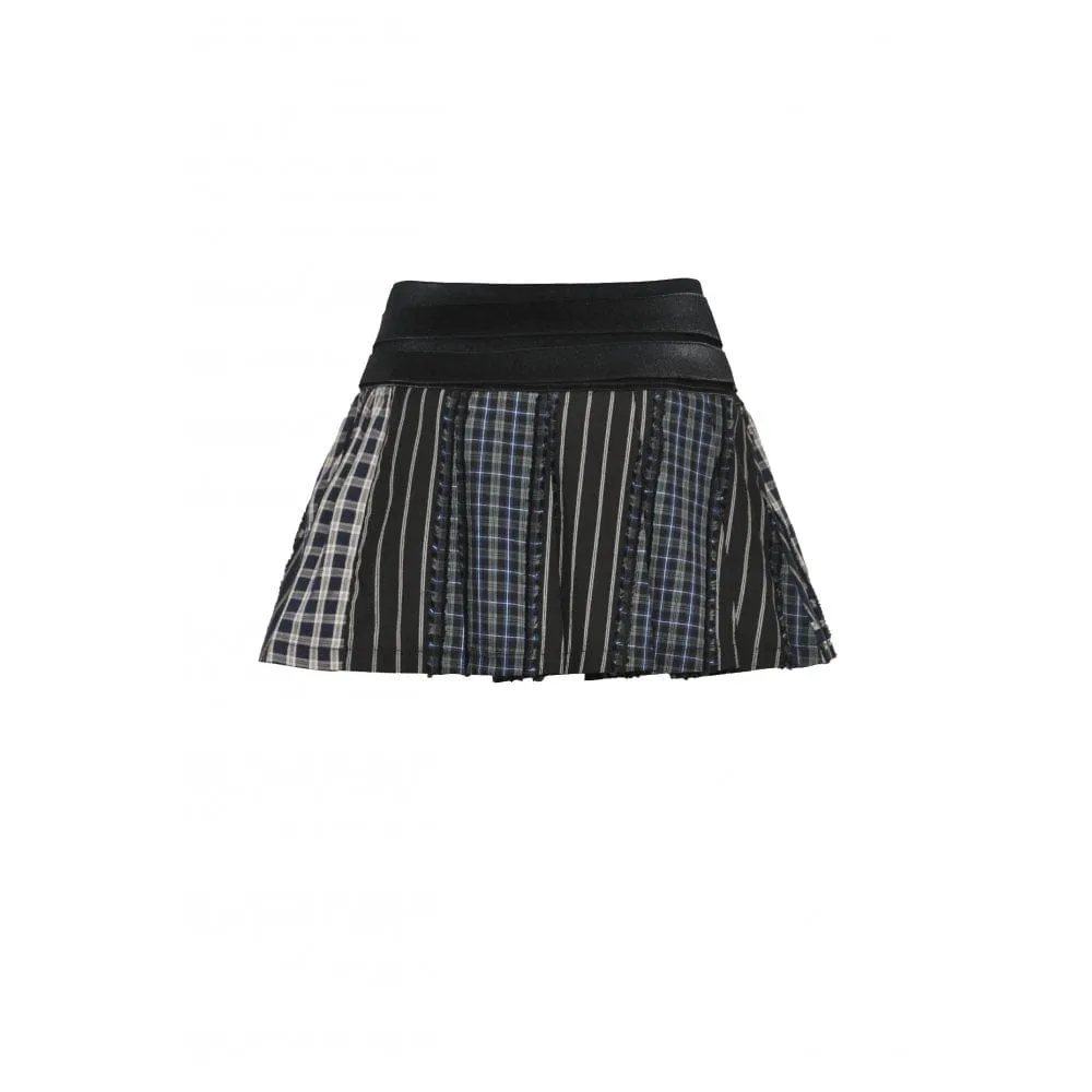 Women's Gothic Contrast Color Plaid Pleated Skirt