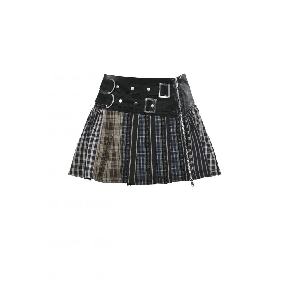 Women's Gothic Contrast Color Plaid Pleated Skirt