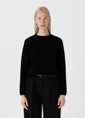 Women's Wool Cashmere Rib Jumper in Black
