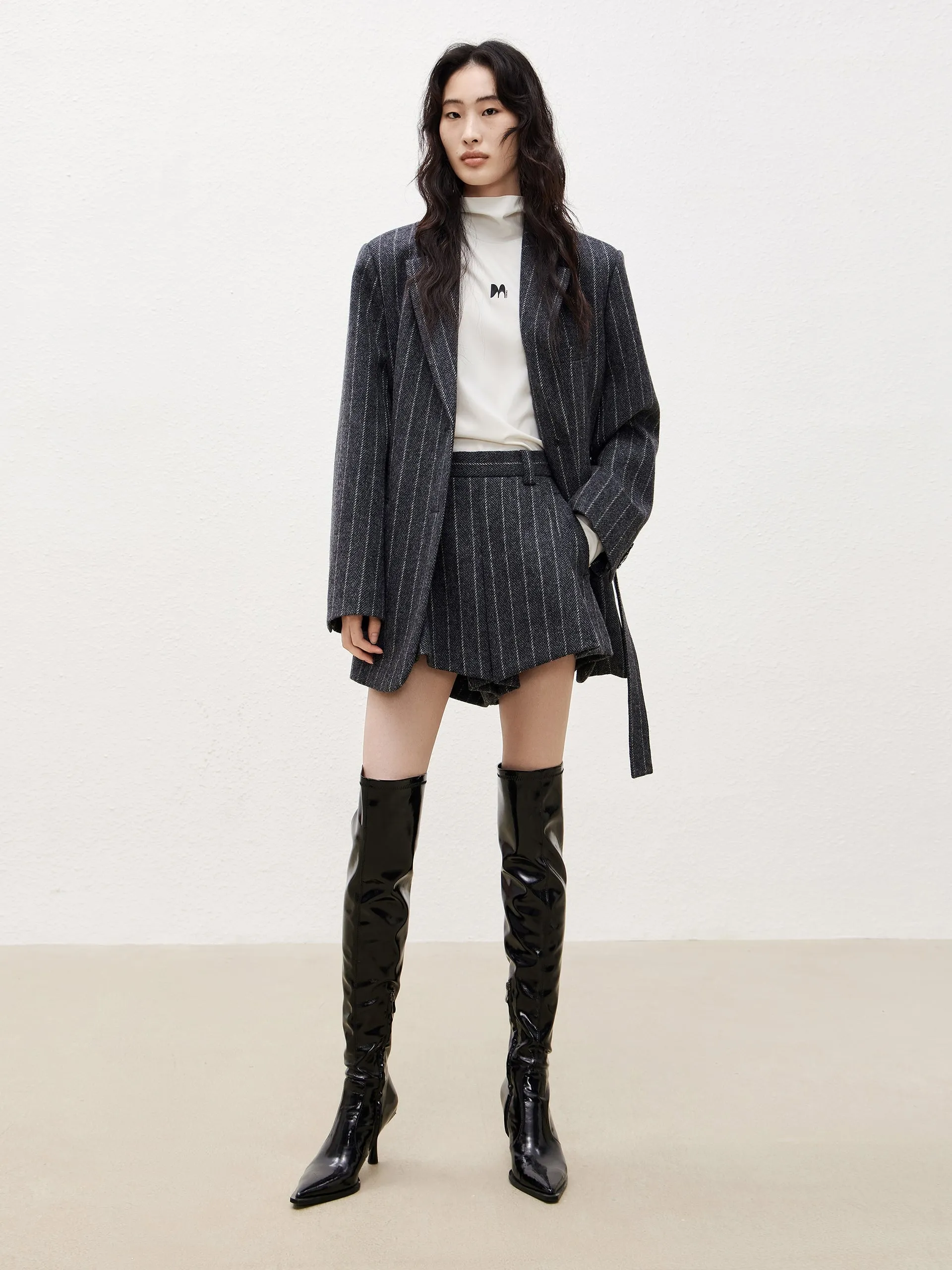 Wool Striped Shorts with Pockets
