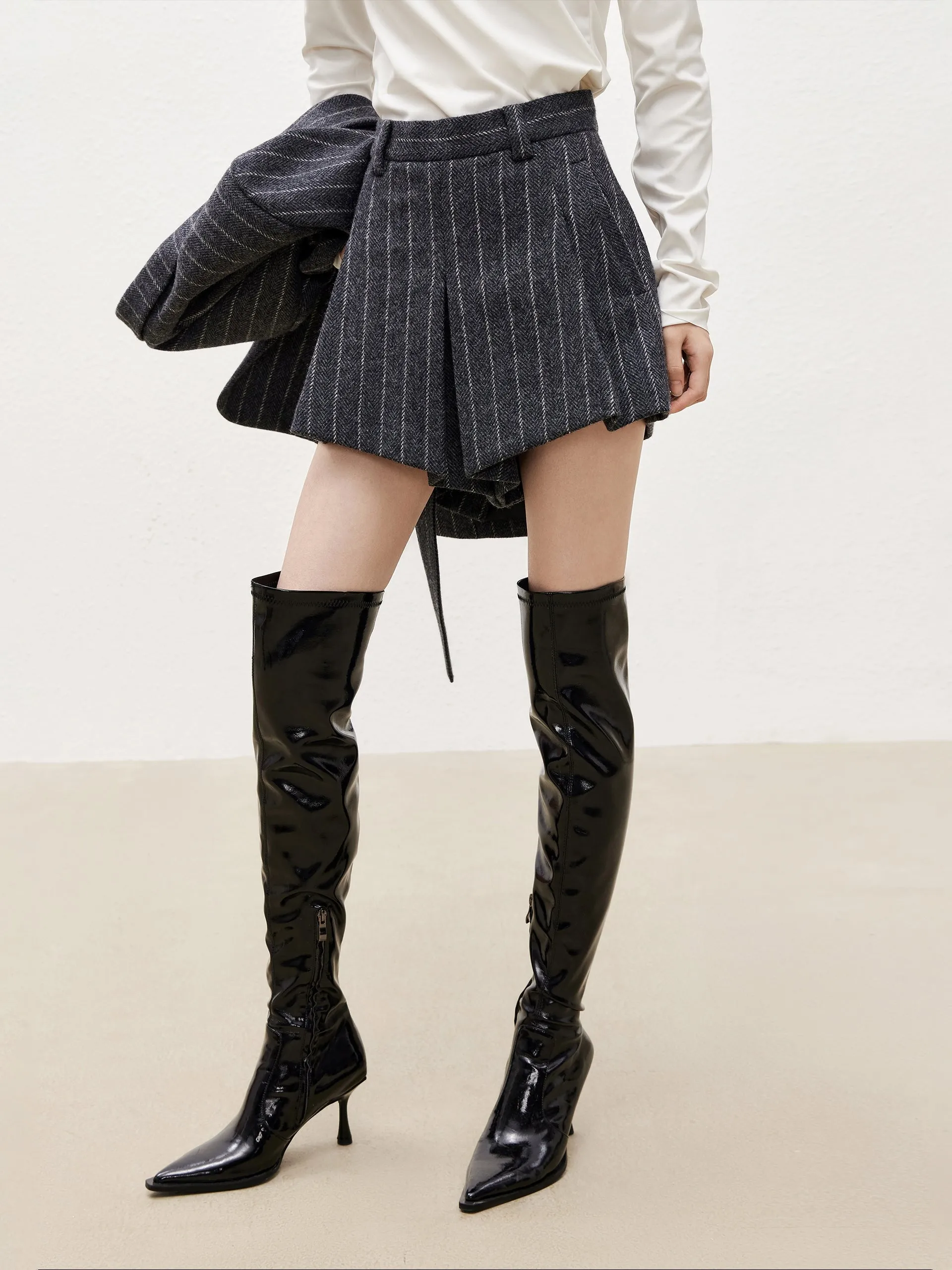 Wool Striped Shorts with Pockets