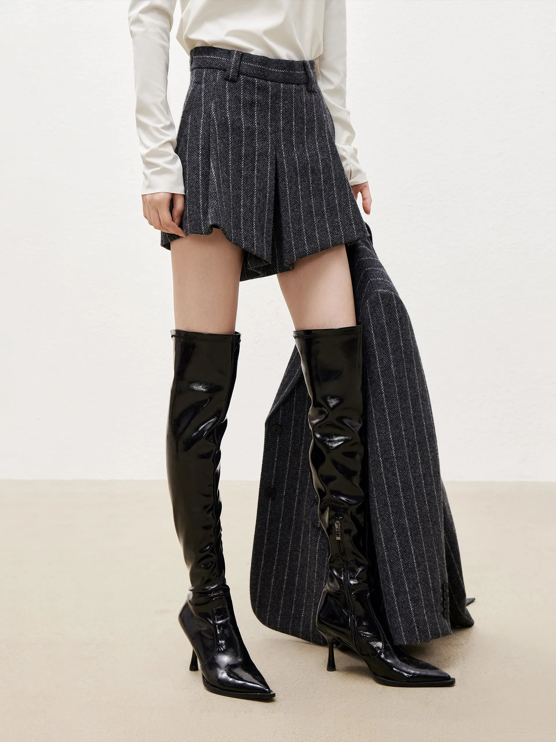 Wool Striped Shorts with Pockets