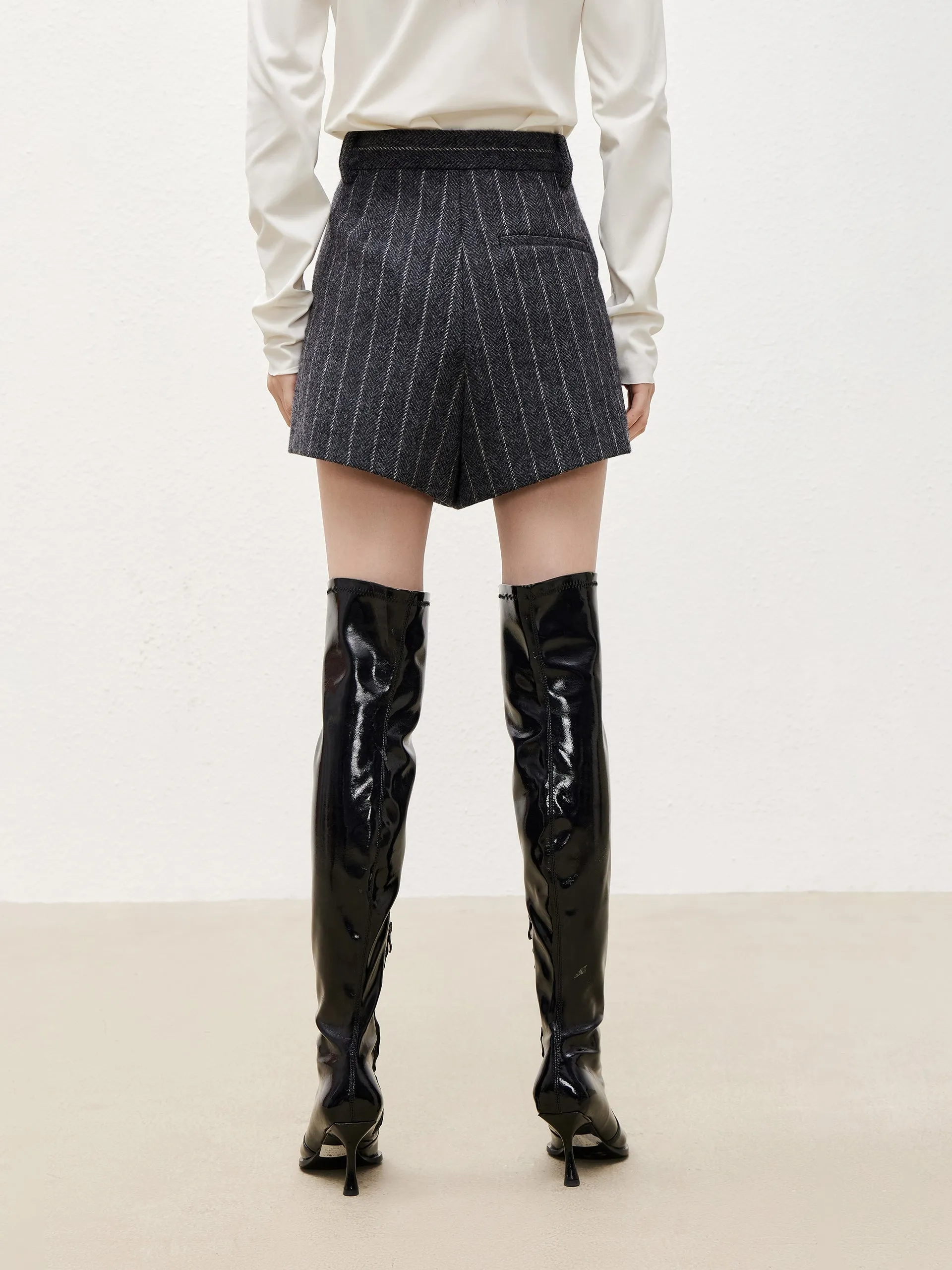 Wool Striped Shorts with Pockets