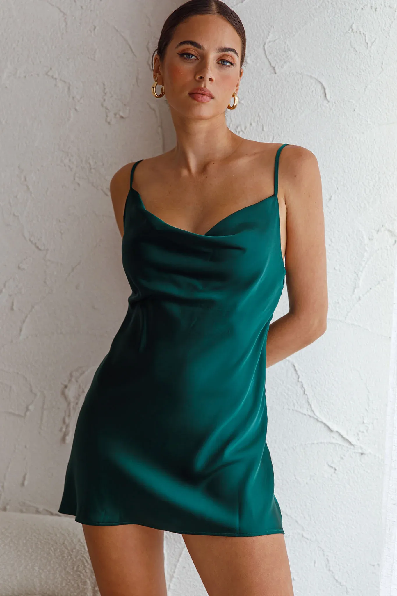 Xanadu Cowl Neck Slip Dress Forest Green