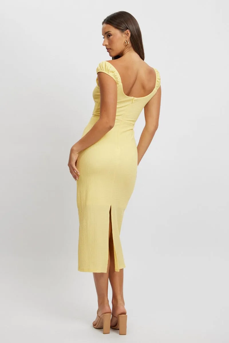 Yellow Bodycon Dress Textured Midi