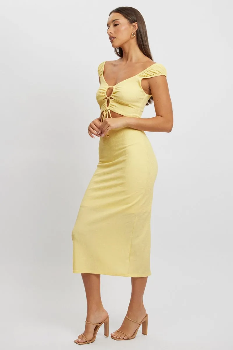 Yellow Bodycon Dress Textured Midi