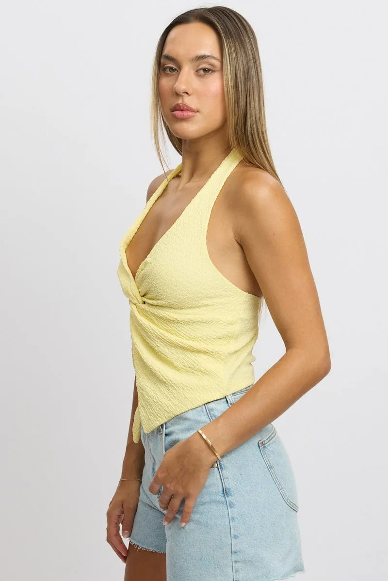 Yellow Halter Neck Top Textured