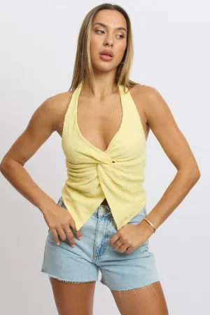 Yellow Halter Neck Top Textured