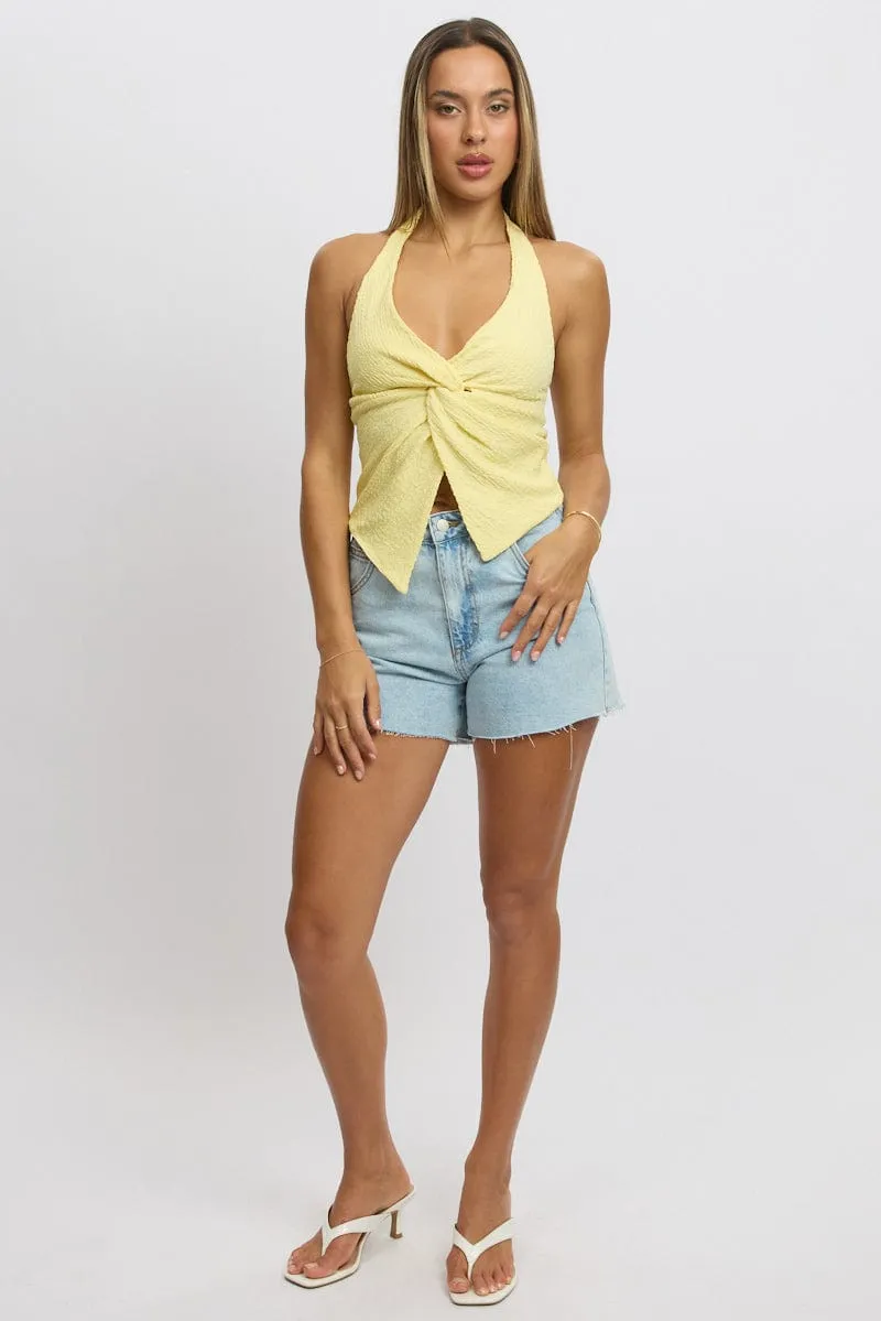 Yellow Halter Neck Top Textured