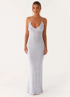 Zara Rose Crochet Maxi Dress - Blue
